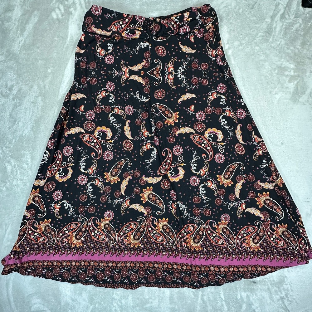 Robert Louis A-Line Skirt Womens 2X Black Paisley Print Stretch Smocked Waist